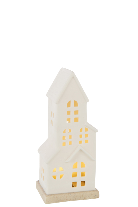 Casa cu LED-uri cu 4 ferestre, alb, lut | L 9X l 7.5X H 20.5 cm [3]