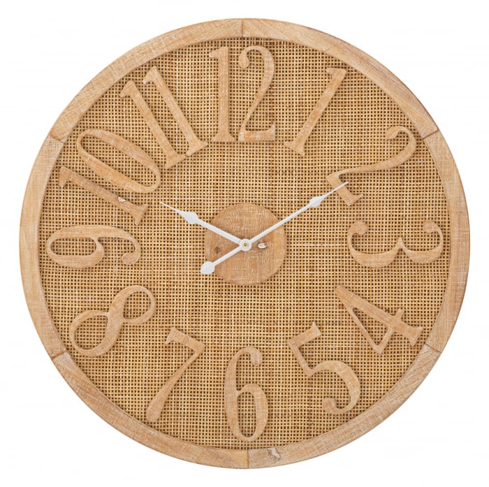 Ceas de perete Boho, MDF/Ratan, Natural/Alb, 60x60x4.5 cm [5]