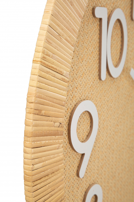 Ceas de perete Boho Plus, MDF/Ratan, Natural/Alb, 60x60x4.5 cm [2]