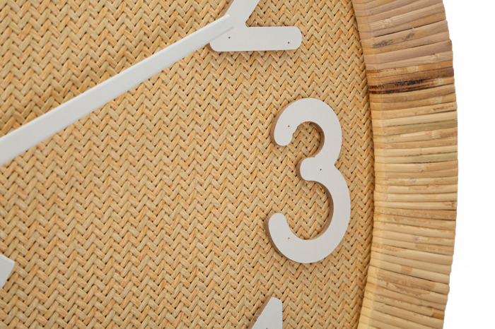 Ceas de perete Boho Plus, MDF/Ratan, Natural/Alb, 60x60x4.5 cm [3]