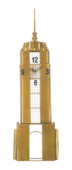 Ceas de perete Empire building, fier, auriu, 23,5X6.5X78 cm