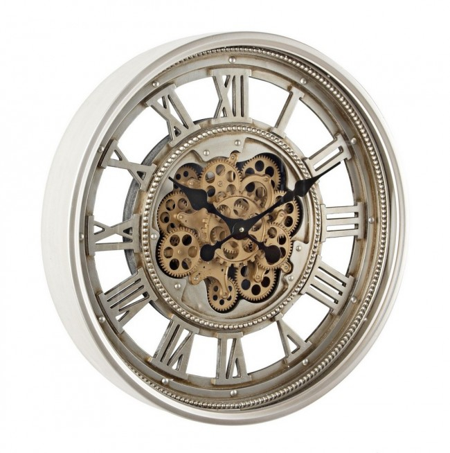 Ceas de perete Engrenage, Metal, Argintiu, 60x10.5 cm