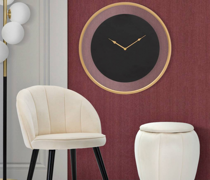 Ceas de perete Fashion, Fier Sticla, Auriu Negru, 60x60x5 cm