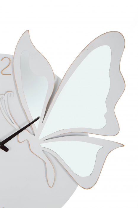 Ceas de perete Glam Farfalla, Fier/MDF/Oglinda, Alb, 64x66x4,5 cm [2]