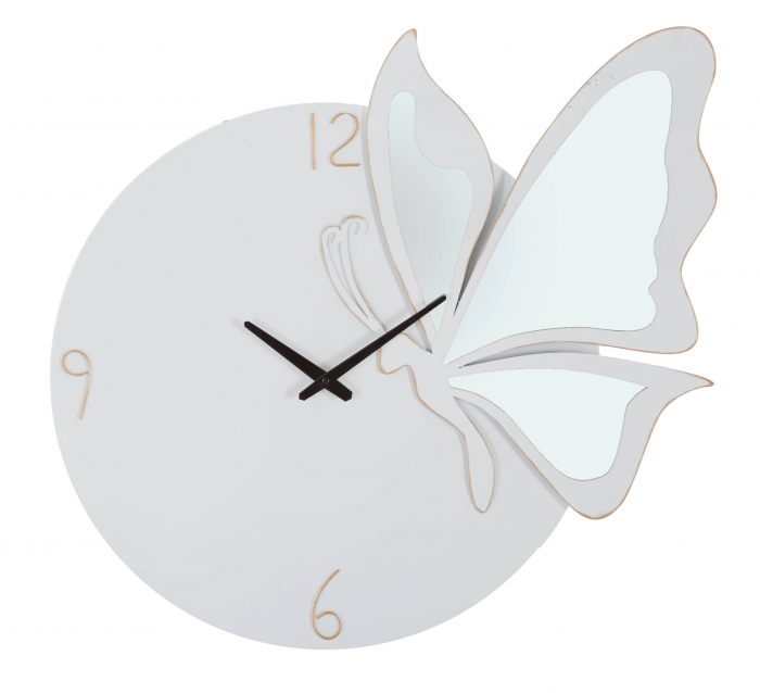 Ceas de perete Glam Farfalla, Fier/MDF/Oglinda, Alb, 64x66x4,5 cm [3]