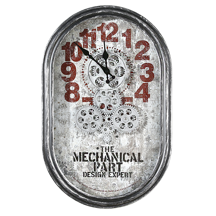 Ceas de perete Lodge, metalic sticla, argintiu rosu, 54x35x6