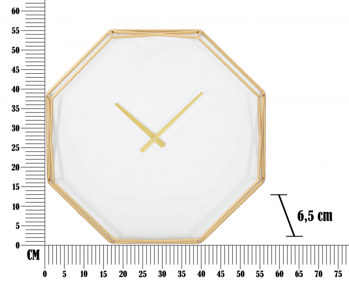 Ceas de perete Octagonal, Fier/Plastic, Auriu, 56x56x6,5 cm [5]