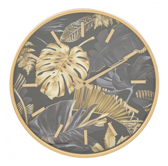 Ceas de perete Palm, Fier/MDF/Sticla, Auriu/Negru, 40x40x6 cm [2]