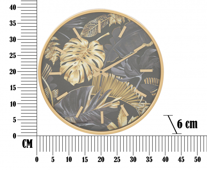 Ceas de perete Palm, Fier/MDF/Sticla, Auriu/Negru, 40x40x6 cm [6]