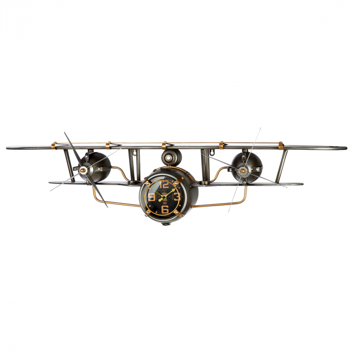 Ceas de perete, Raft, Avion, Metal, argintie, PU 1, L. 19 cm, L. 106 cm, H 25 cm [1]