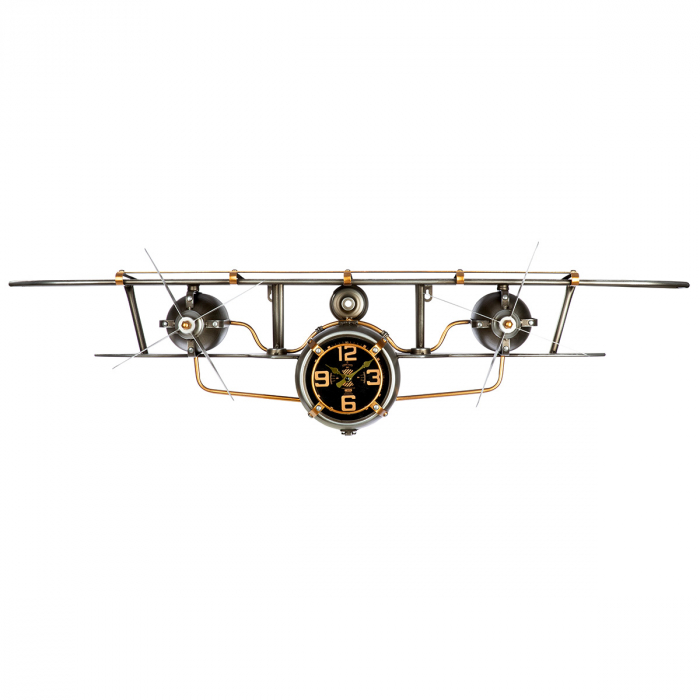 Ceas de perete, Raft, Avion, Metal, argintie, PU 1, L. 19 cm, L. 106 cm, H 25 cm [2]