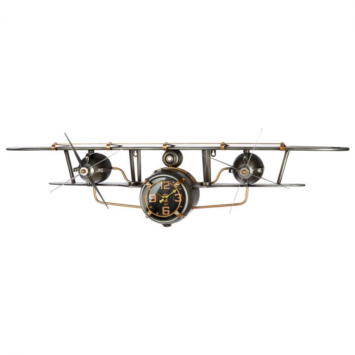 Ceas de perete, Raft, Avion, Metal, argintie, PU 1, L. 19 cm, L. 106 cm, H 25 cm [6]