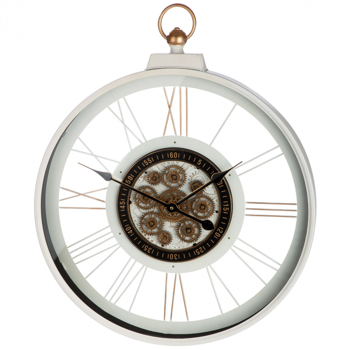 Ceas de perete, rotund, motiv roată dințată, metal, alb, PU 1, L. 8 cm, l. 60 cm, H 73 cm [4]