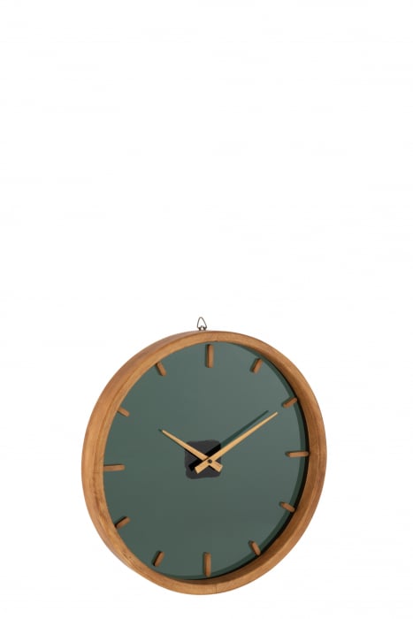 Ceas de perete Round, Lemn Sticla, Maro Verde, 40x40x5 cm Jolipa