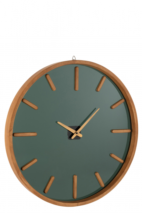 Ceas de perete Round, Lemn Sticla, Maro Verde, 80x80x5 cm Jolipa