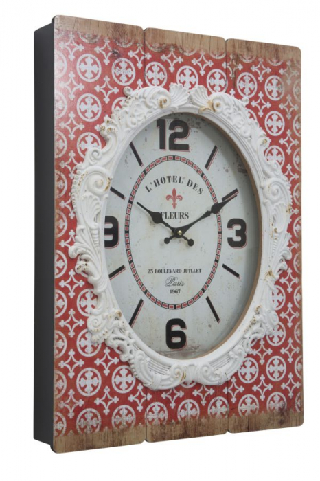 Ceas de perete Shiny, MDF/sticla, rosu/alb, 42X7,5X58 cm [4]