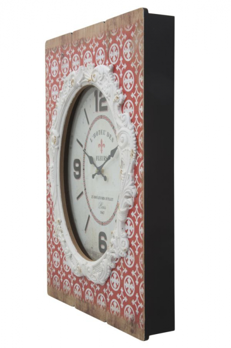 Ceas de perete Shiny, MDF/sticla, rosu/alb, 42X7,5X58 cm [2]