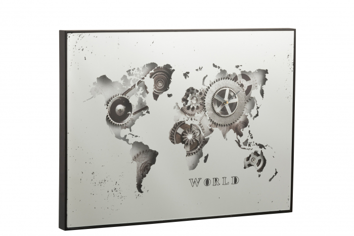 Ceas Harta Lumii, Oglinda Metal, Argintiu, 80x5x60 cm