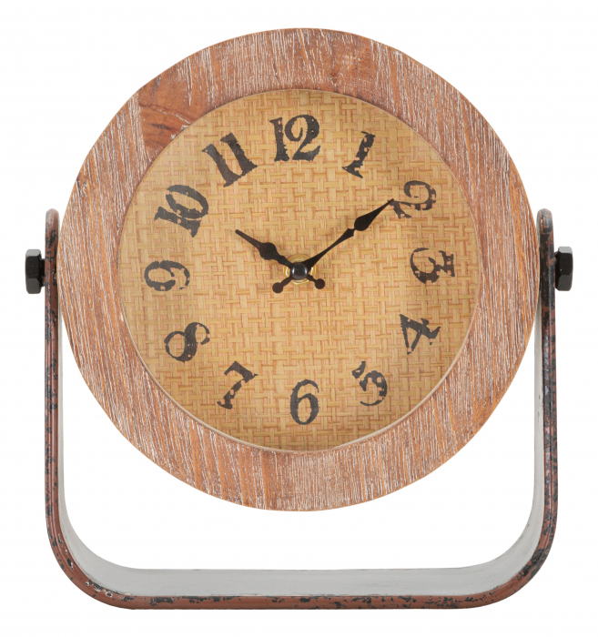 Ceas Round, Fier/Lemn, Maro, 24x23.5x7 cm [5]