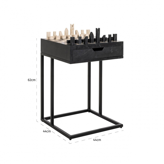 Masă de șah Davos cu 1 sertar (negru), Dims: 62.0 x 44.0 x 44.0 cm [3]