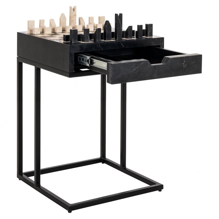 Masă de șah Davos cu 1 sertar (negru), Dims: 62.0 x 44.0 x 44.0 cm [4]