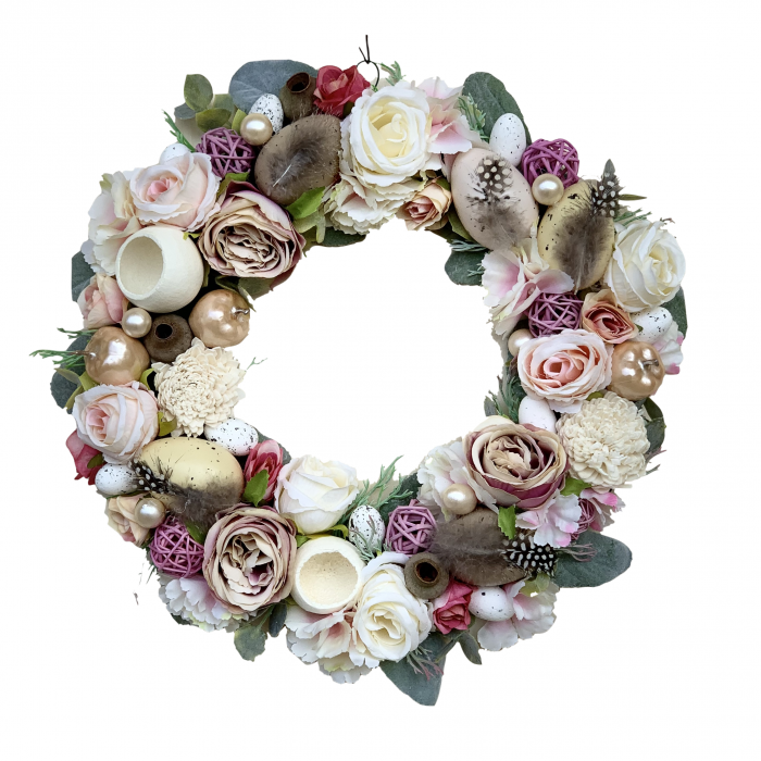 Poza Coronita decorativa pentru Paste, alb-roz, 33 cm, handmade