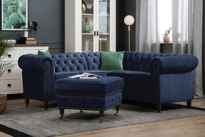 Coltar Chesterfield, Albastru, 205x80x86 cm [1]
