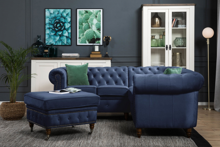 Coltar Chesterfield, Albastru, 205x80x86 cm [2]