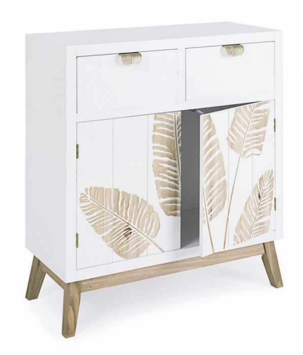 Comoda Folium, 2 usi- 2 sertare, Lemn, Alb, 70x30x80 cm [4]