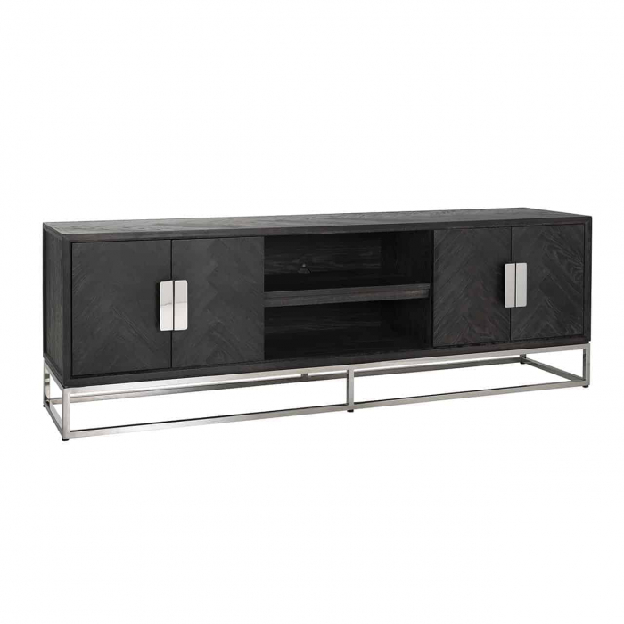 Comoda TV Blackbone, Lemn Otel inoxidabil, Negru Argintiu, 60x185x42.5 cm lotusland.ro imagine noua elgreco.ro
