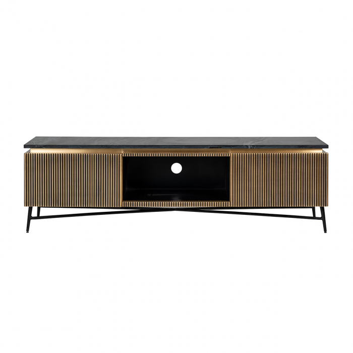 Comoda TV cu 2 usi  Ironville, MDF/Lemn/Metal/Marmura/Fier, Negru/Auriu, 50x170x40 [13]