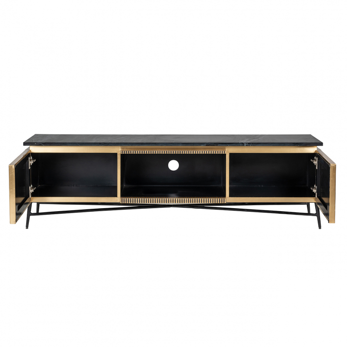 Comoda TV cu 2 usi  Ironville, MDF/Lemn/Metal/Marmura/Fier, Negru/Auriu, 50x170x40 [12]