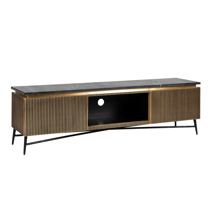 Comoda TV cu 2 usi  Ironville, MDF/Lemn/Metal/Marmura/Fier, Negru/Auriu, 50x170x40 [14]