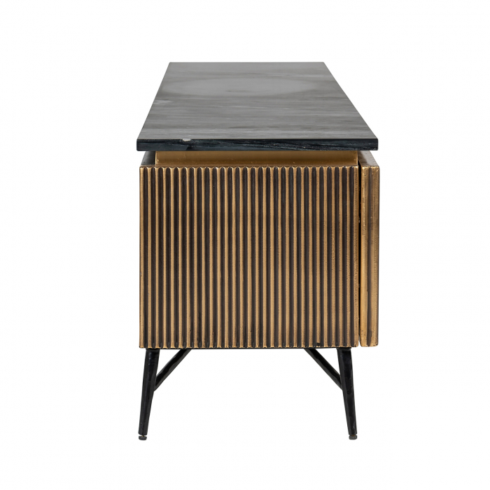 Comoda TV cu 2 usi  Ironville, MDF/Lemn/Metal/Marmura/Fier, Negru/Auriu, 50x170x40 [11]