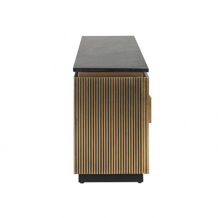 Comoda TV cu 4 usi  Ironville, MDF/Lemn/Metal/Marmura/Fier, Negru/Auriu, 200X45X61 [5]