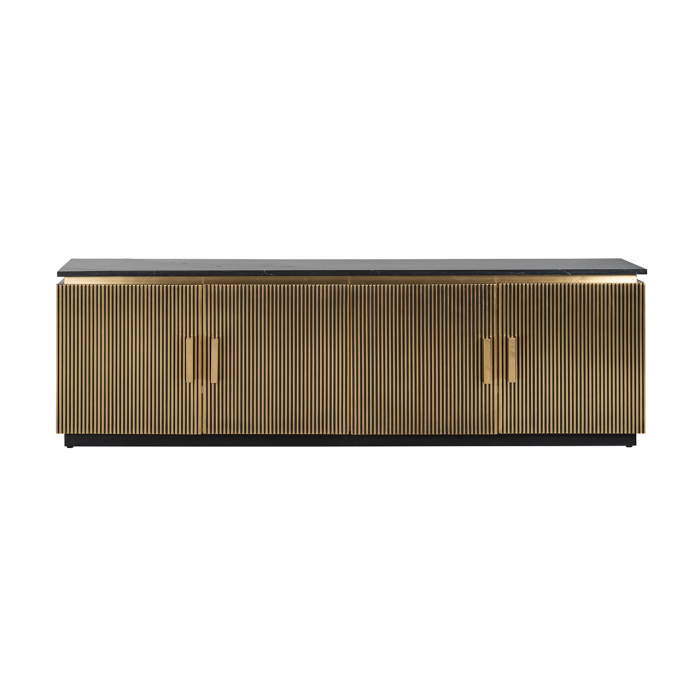 Comoda TV cu 4 usi  Ironville, MDF/Lemn/Metal/Marmura/Fier, Negru/Auriu, 200X45X61 [2]