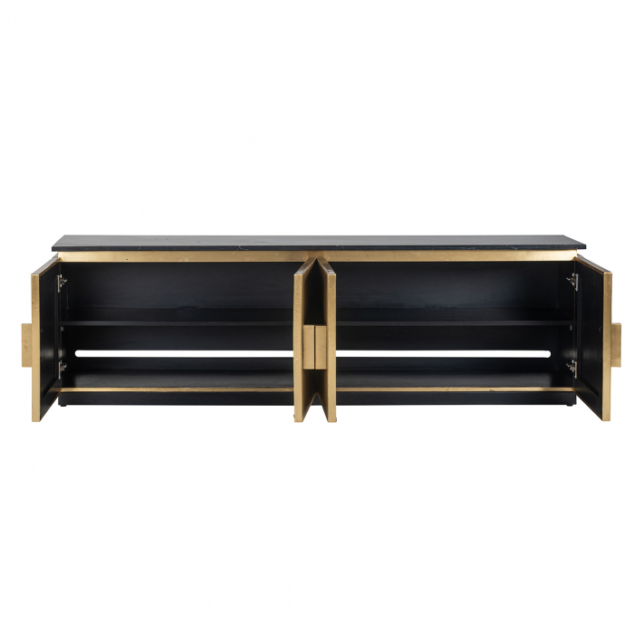 Comoda TV cu 4 usi  Ironville, MDF/Lemn/Metal/Marmura/Fier, Negru/Auriu, 200X45X61 [4]