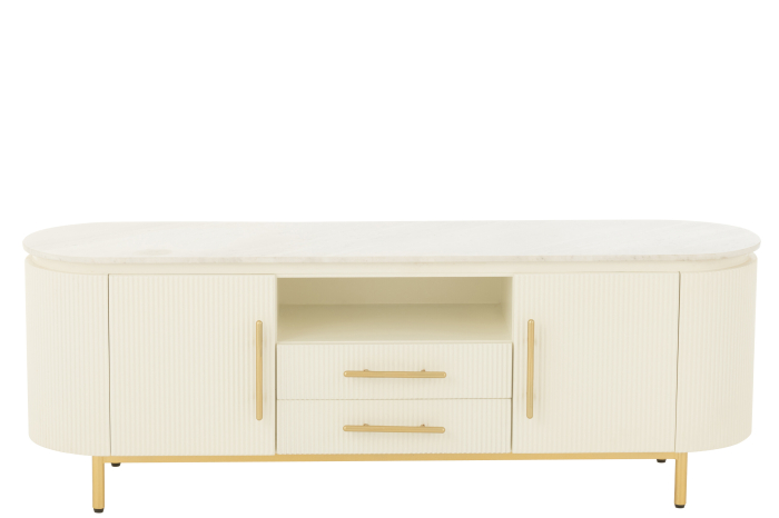 Comoda TV din MDF/marmura/metal, alb/auriu [2]