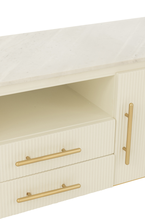 Comoda TV din MDF/marmura/metal, alb/auriu [6]