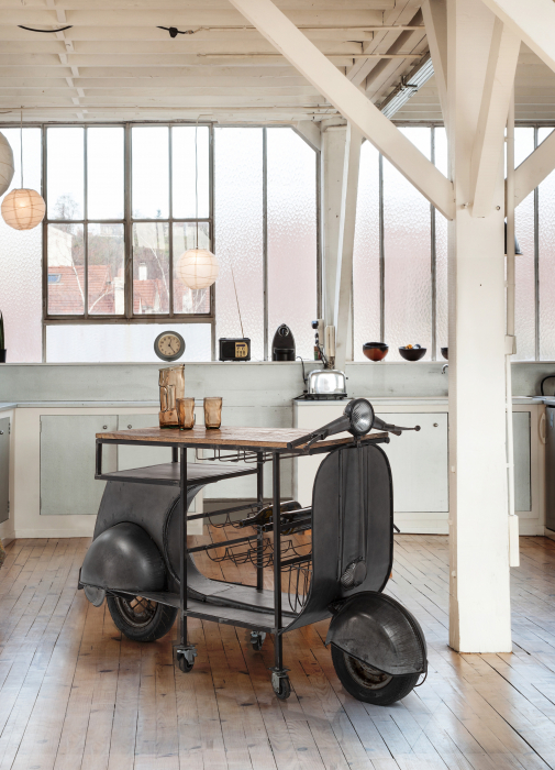 Consola bar Vespa Replica, Otel/Lemn, Maro/Negru, 183x43x105 cm [9]