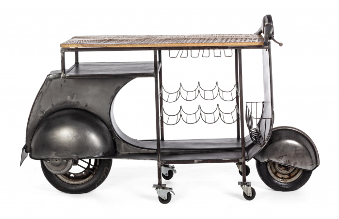 Consola bar Vespa Replica, Otel/Lemn, Maro/Negru, 183x43x105 cm [4]