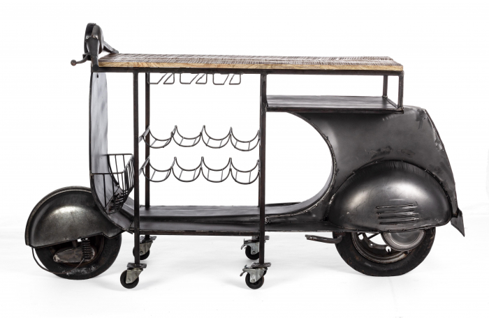 Consola bar Vespa Replica, Otel/Lemn, Maro/Negru, 183x43x105 cm [8]