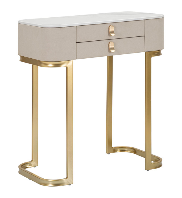 Consola Beauty 2 sertare, Lemn/MDF/Metal, Crem/Auriu, 80x70x40 cm [2]
