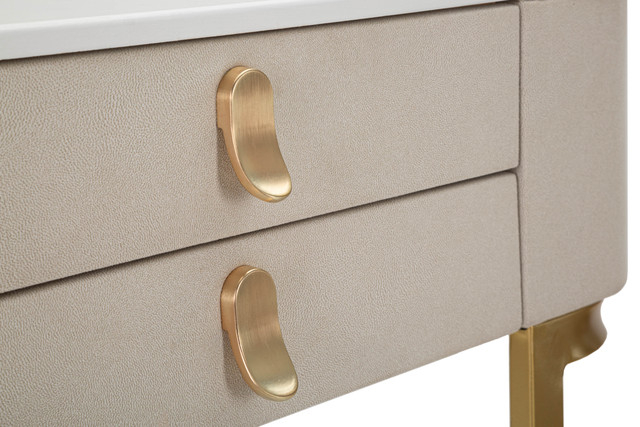 Consola Beauty 2 sertare, Lemn/MDF/Metal, Crem/Auriu, 80x70x40 cm [7]