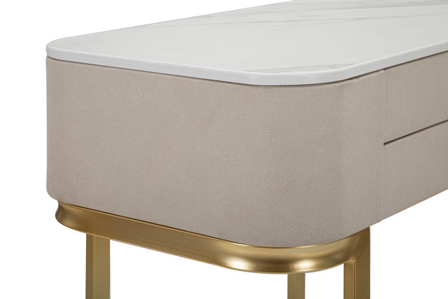 Consola Beauty 2 sertare, Lemn/MDF/Metal, Crem/Auriu, 80x70x40 cm [9]