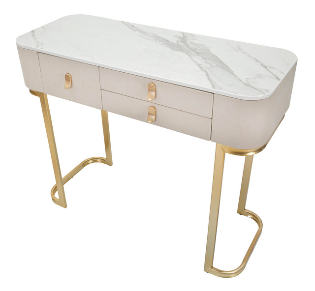 Consola Beauty, Lemn/MDF/Metal, Crem/Auriu, 80x100x40 cm [6]