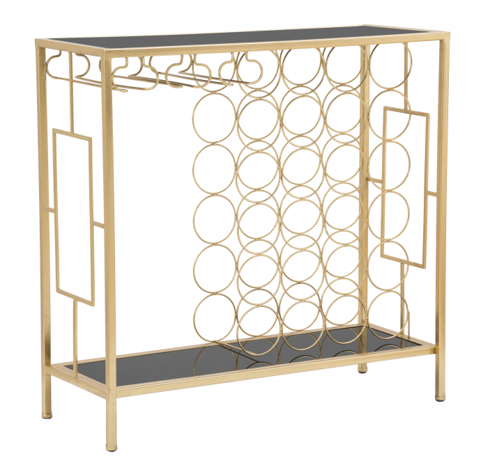 Consola Bottle Holder Glam, Metal/Sticla, Negru/Auriu, 76X30X75 cm, Mauro Ferretti [7]