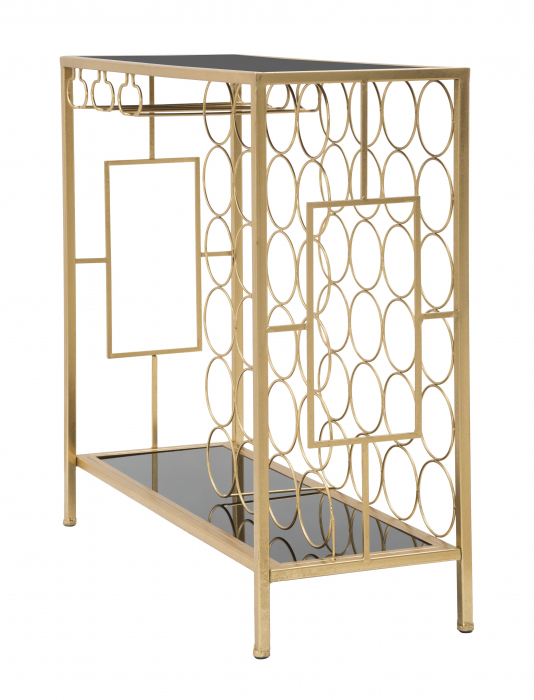 Consola Bottle Holder Glam, Metal/Sticla, Negru/Auriu, 76X30X75 cm, Mauro Ferretti [2]