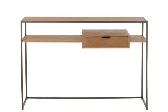Consola cu 1 sertar, Lemn/Metal, Natural, 120x30x86 cm [2]