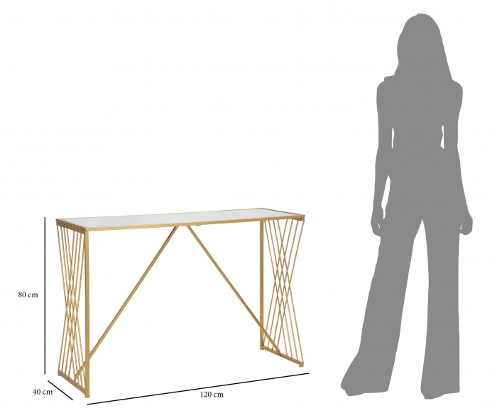 Consola Easy, Fier/MDF/Oglinda, Auriu, 80x120x40 cm [5]